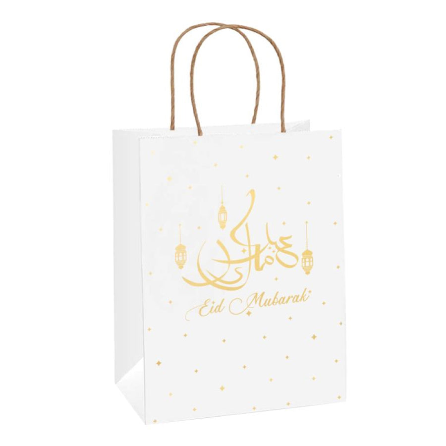 Eid Mubarak - x2 Gold Gift Bag (white kraft eco bag)