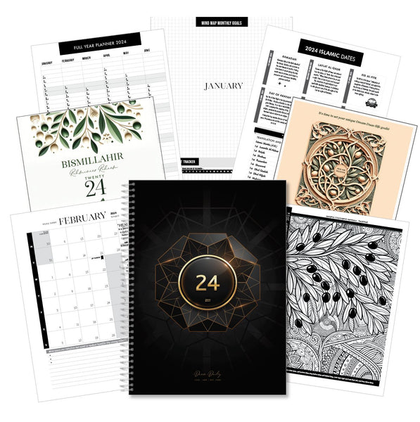2024 Weekly, mid-size Geometric Black - Deen Daily Planner