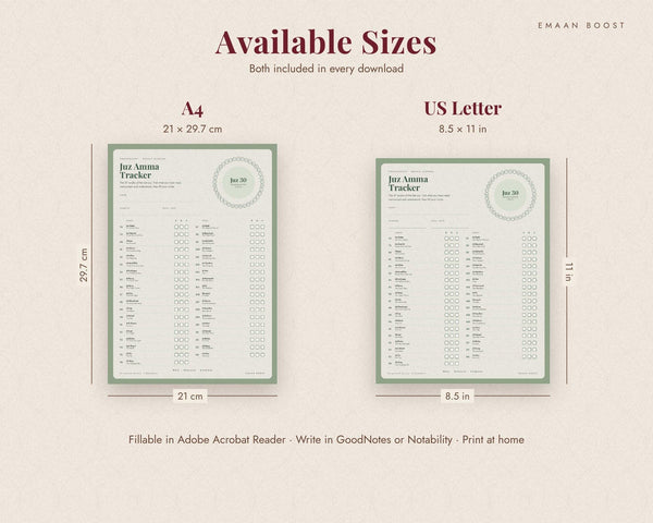 A4 + US Letter sizes