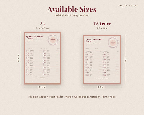 A4 + US Letter sizes