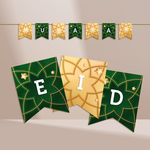 EID Mubarak (Golden Garden design) + EID Mubarak (Purple nights) reversible/reusable Bunting