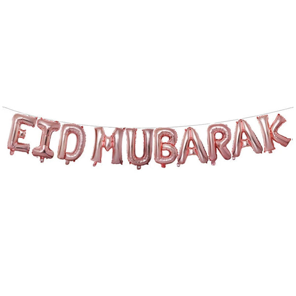 Reusable Eid Mubarak Foil Balloon Bunting - ROSE GOLD