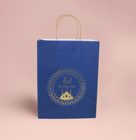 Eid Mubarak - x2 Gold Gift Bag (Blue, Gold kraft eco bag)