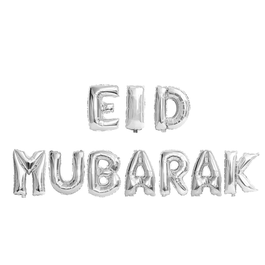 Reusable Eid Mubarak Foil Balloon Bunting - SILVER