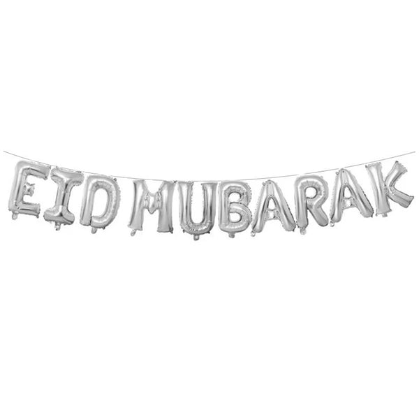 Reusable Eid Mubarak Foil Balloon Bunting - SILVER