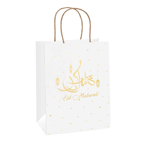 Eid Mubarak - x2 Gold Gift Bag (white kraft eco bag)